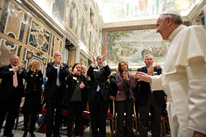 Pope Francis greets the Notre Dame delegation