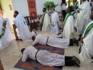The Litany of the Saints at the Final Vows Mass in Ghana