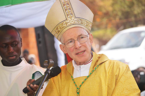 Archbishop Blume preaches at the Ordination Mass in Uganda