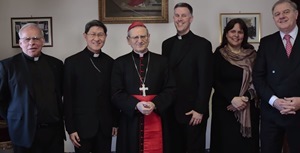Cardinal Amato receives the Positio for the cause of Fr Peyton in Rome