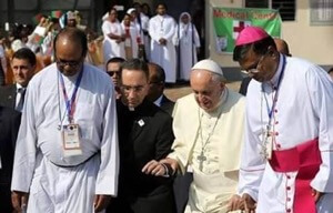 Br Harold Bijoy Rodrigues, CSC, walks with Pope Francis on his visit