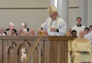 Bishop John Noonan anoints the altar with Sacred Chrism