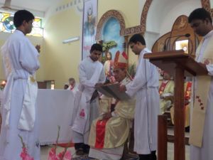 Thomas Xavier Gomes is presented to the Bishop at his Ordination