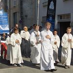 Altar Servers lead the procession with a relic of Blessed Moreau from the Cathedral in Le Mans to Notre-Dame de Sainte-Croix the day before the Inauguration.