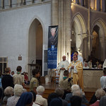 The Most Rev. Yves Le Saux, Bishop of Le Mans, receives the gifts at the Inauguration Mass at which he presided.