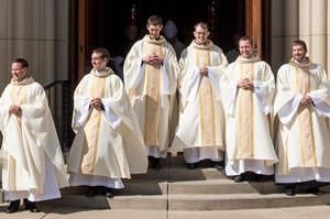 Fr David Halm, CSC, Fr Chase Pepper, CSC, Fr Christopher Rehagen, CSC, Fr Dan Ponisciak, CSC, Fr Tim Mouton, CSC, and Fr Matt Fase, CSC