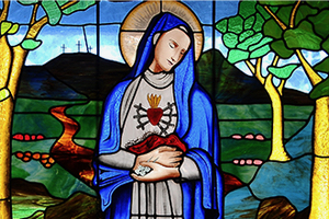 Our Lady of Sorrows stained glass in St George's College in Chile