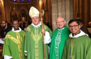 Fr Paul-Elie Cadet with Bishop Yves Le Saux, Fr Robert Epping, and Fr Joseph Gonsalvez