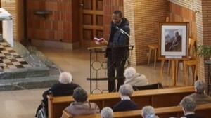 Fr Paul-Elie Cadet, CSC, leads prayer at the Solitude of Our Savior