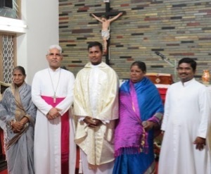Fr Arockia Raj, CSC, with the Bishop at his Ordination