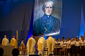 The unveiling of the Banner of Blessed Moreau at the Beatification Mass