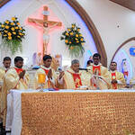 Mass with Bishop Savarimuthu Arokiaraj and newly ordained Fr. Aldo Vibi Brandon, C.S.C., Fr. Amalraj, C.S.C., and Fr. Joseph Inbaraj, C.S.C.