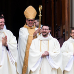 The Most Rev. Kevin C. Rhoades conferred the Sacrament of Holy Orders on Deacon Cameron Cortens, C.S.C., Deacon Drew Clary, C.S.C., and Deacon Gabriel Griggs, C.S.C.