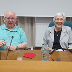 Fr. Robert Epping, C.S.C., with the speaker on day Three of Prayer and Reflection, Sr. Roxanne Schares, S.S.N.D.