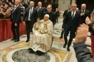 Pope Francis at Christmas Eve Mass 2024, having opened the Holy Door