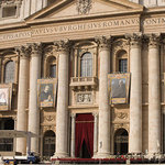 St. Peter's facade with the banners of the four new saints